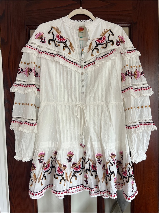 FARM Rio Dresses & Skirts - FARM Rio White Embroidered Tunic with Multicolor Horse Motifs
